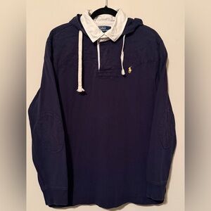 Polo Ralph Lauren Navy Hooded Rugby Hoodie Shirt L | Layered Look